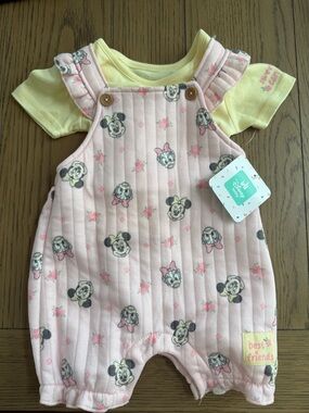 Disney Pink Minnie & Daisy Quilted Romper Set with Pale Yellow Tee